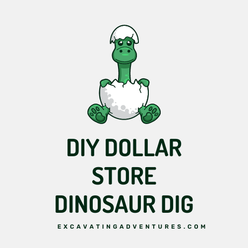 The post provides a fun and inexpensive way to create a dinosaur excavation activity using items from the dollar store.