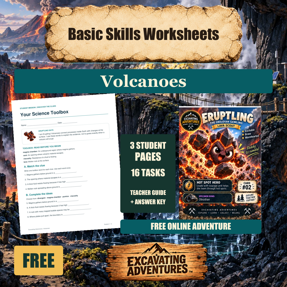 Eruptling Volcanoes Basic Skills Worksheets cover