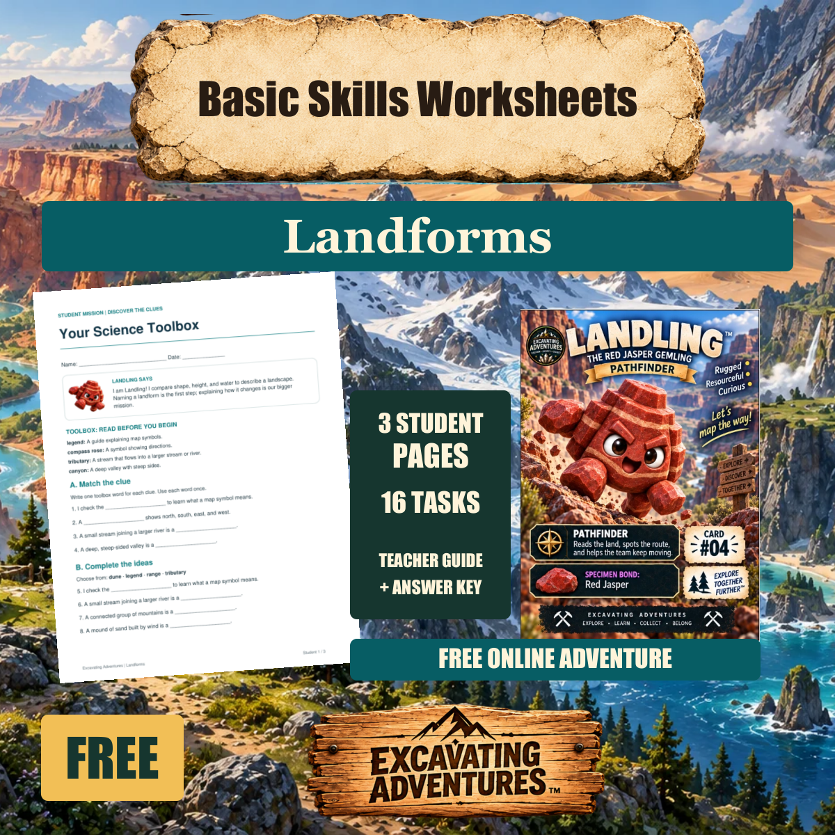 Landling Landforms Basic Skills Worksheets cover