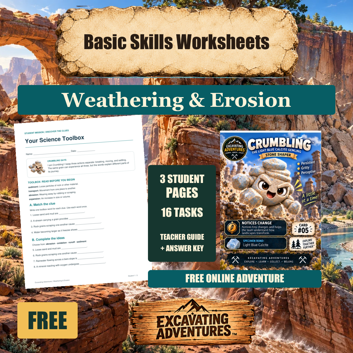 Crumbling Weathering & Erosion Basic Skills Worksheets cover