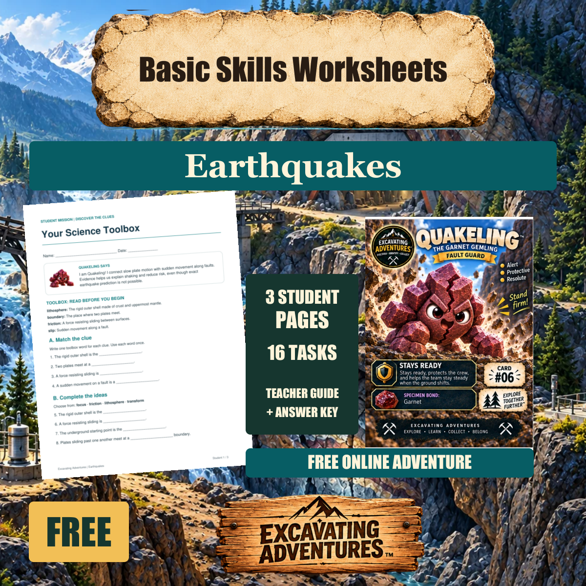 Quakeling Earthquakes Basic Skills Worksheets cover