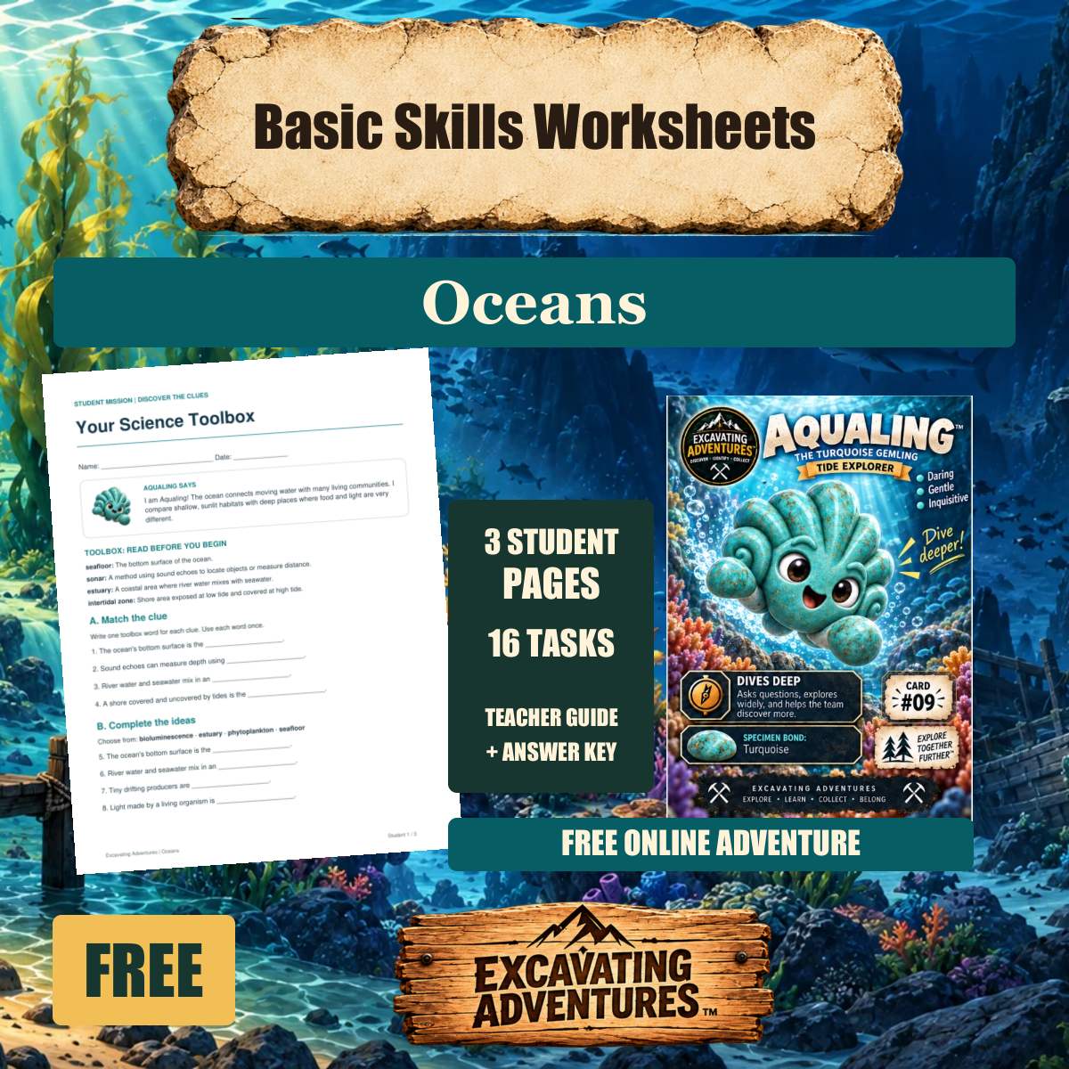 Aqualing Oceans Basic Skills Worksheets cover