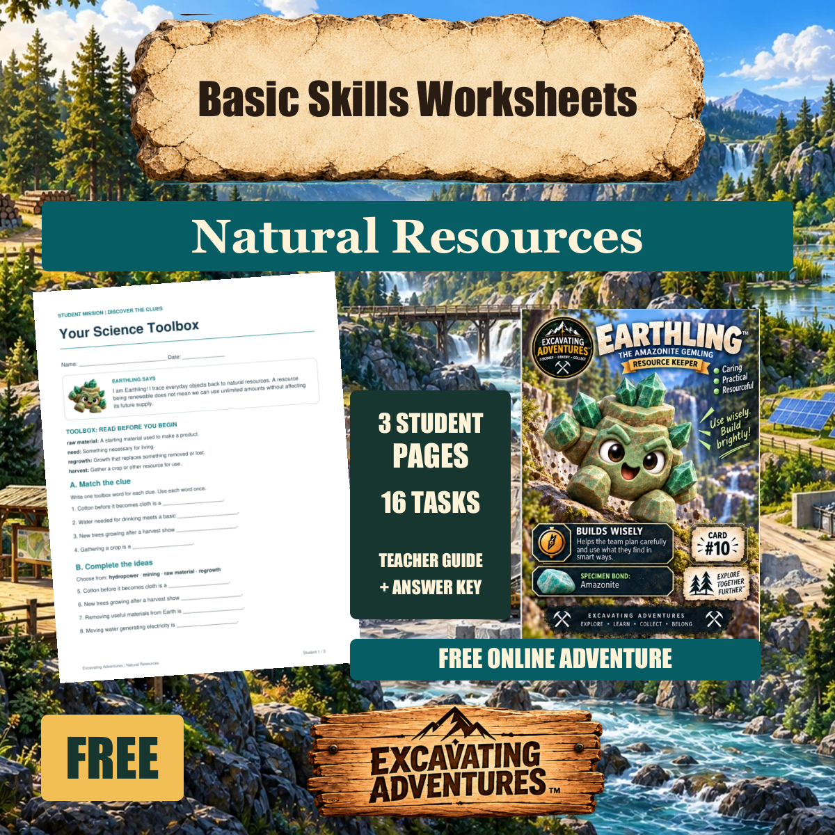 Earthling Natural Resources Basic Skills Worksheets cover