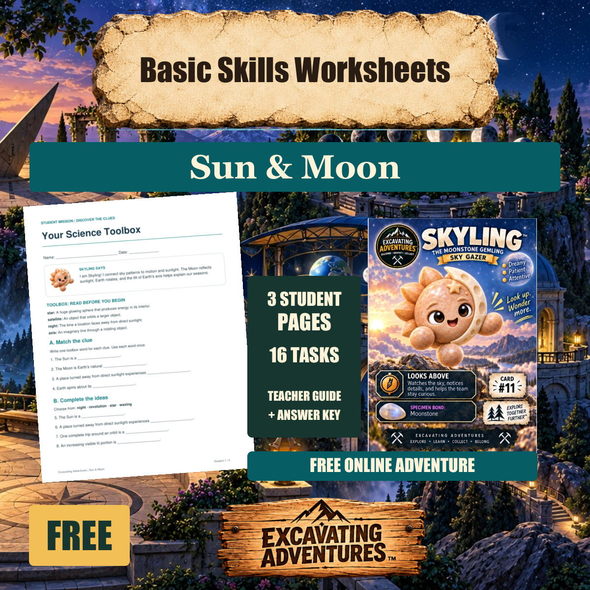 Skyling Sun & Moon Basic Skills Worksheets cover