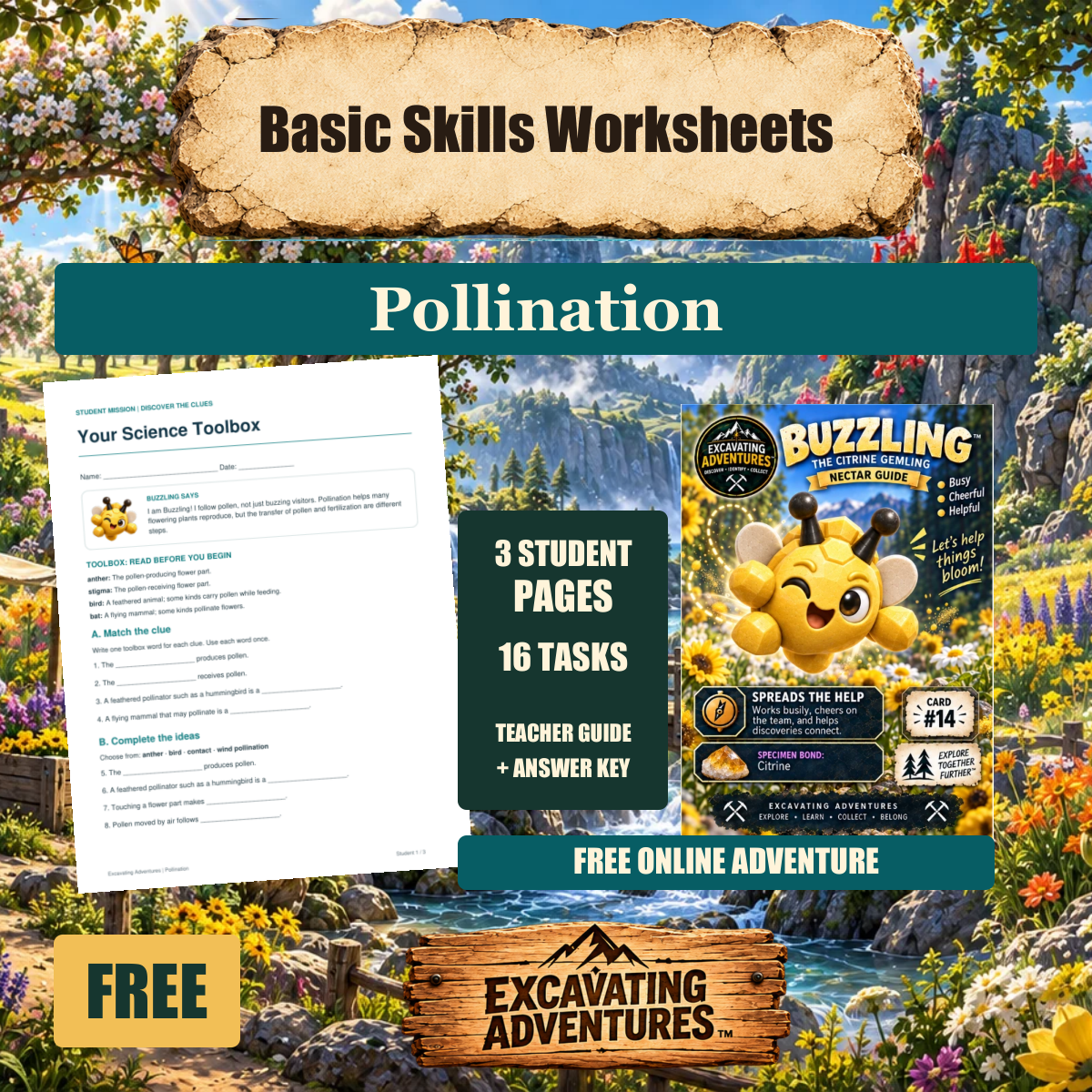 Buzzling Pollination Basic Skills Worksheets cover