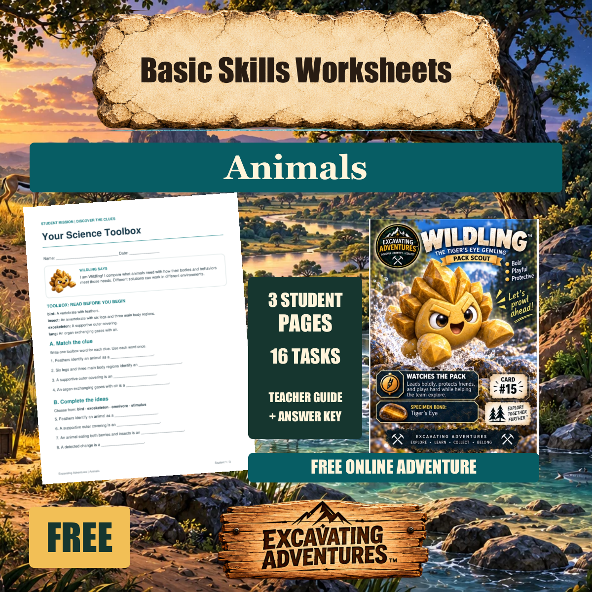Wildling Animals Basic Skills Worksheets cover