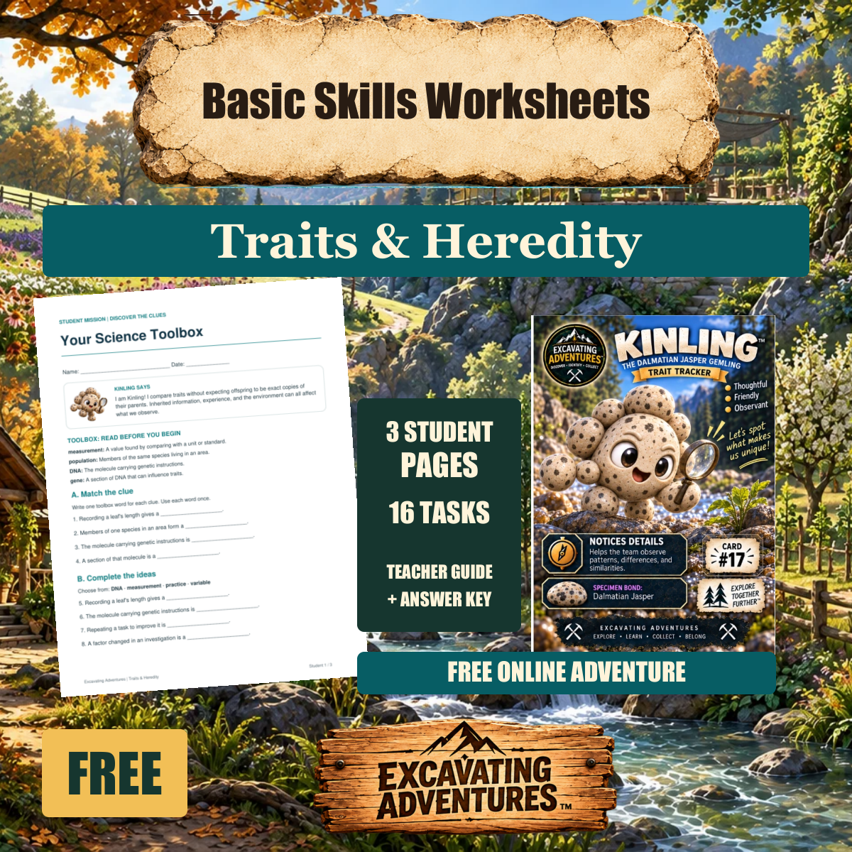 Kinling Traits & Heredity Basic Skills Worksheets cover