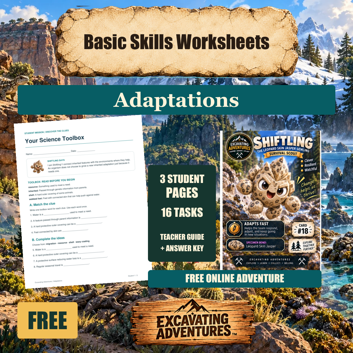 Shiftling Adaptations Basic Skills Worksheets cover