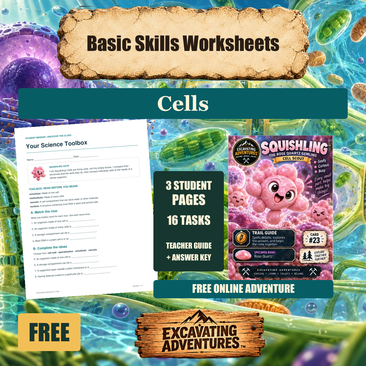 Squishling Cells Basic Skills Worksheets cover