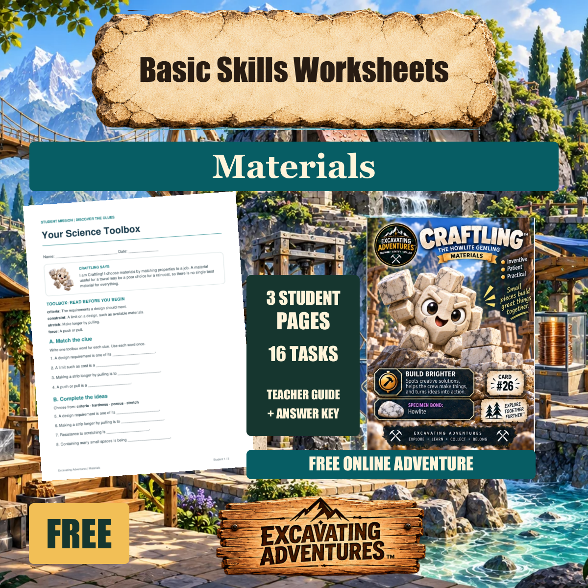 Craftling Materials Basic Skills Worksheets cover