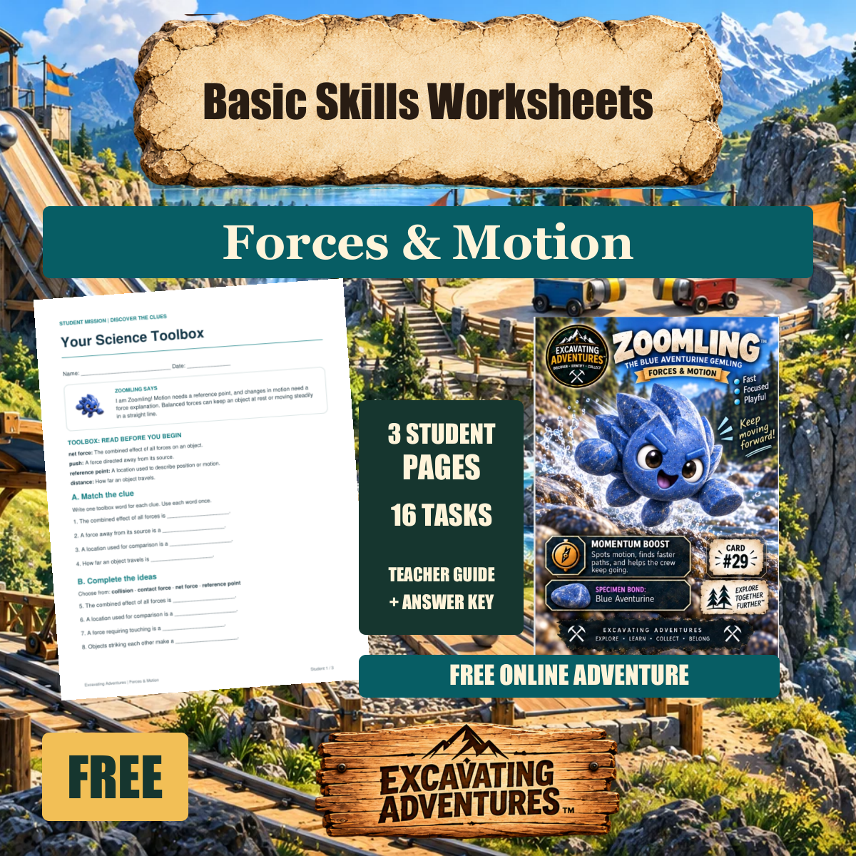 Zoomling Forces & Motion Basic Skills Worksheets cover