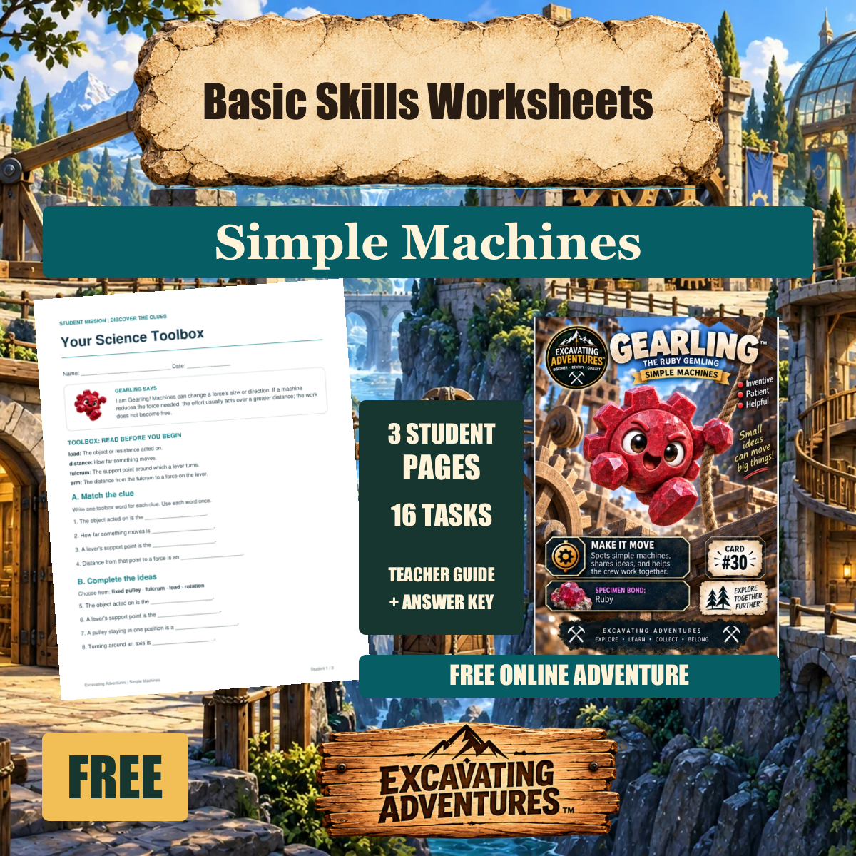 Gearling Simple Machines Basic Skills Worksheets cover
