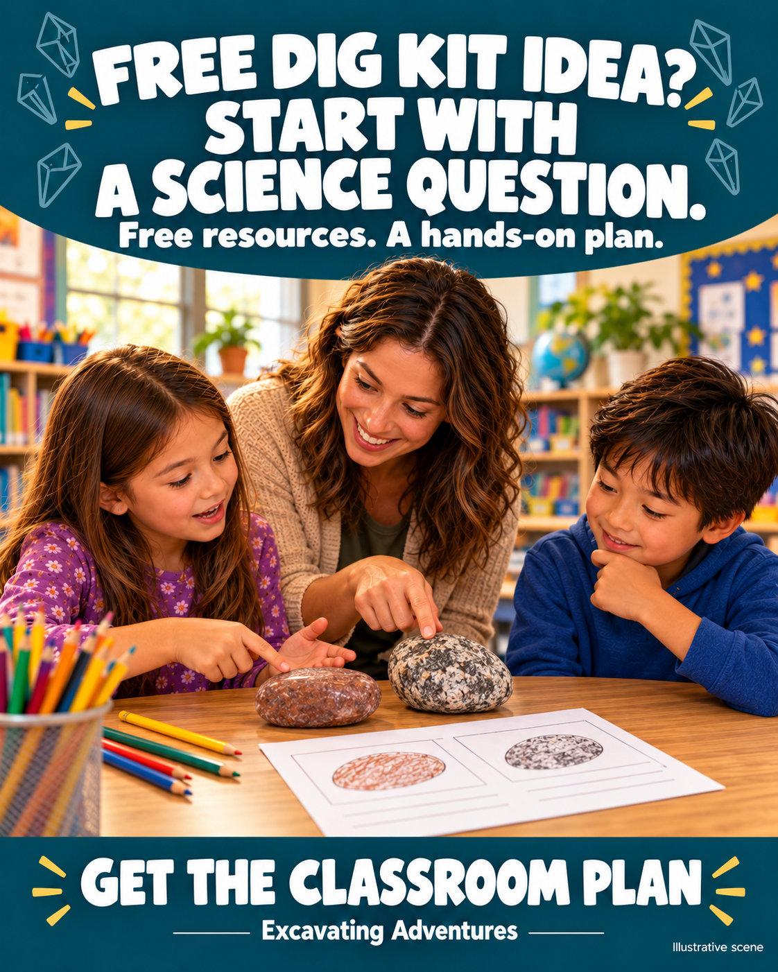 Approved illustrative classroom science scene; optional physical discovery
