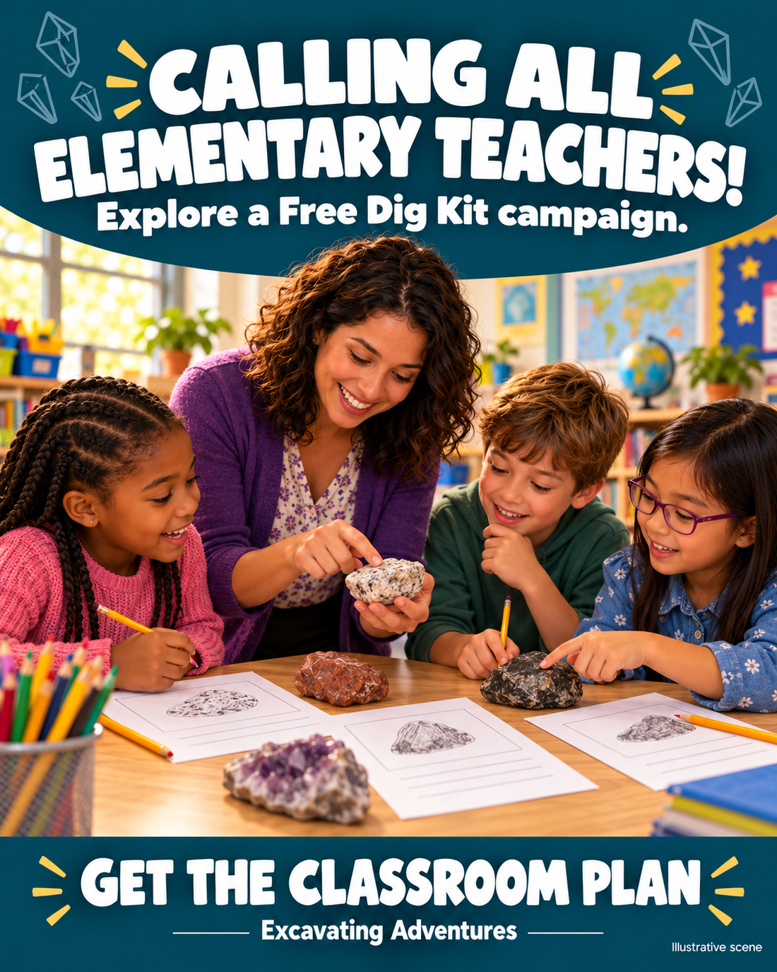 Illustrative classroom science learning scene with approved Gemling artwork