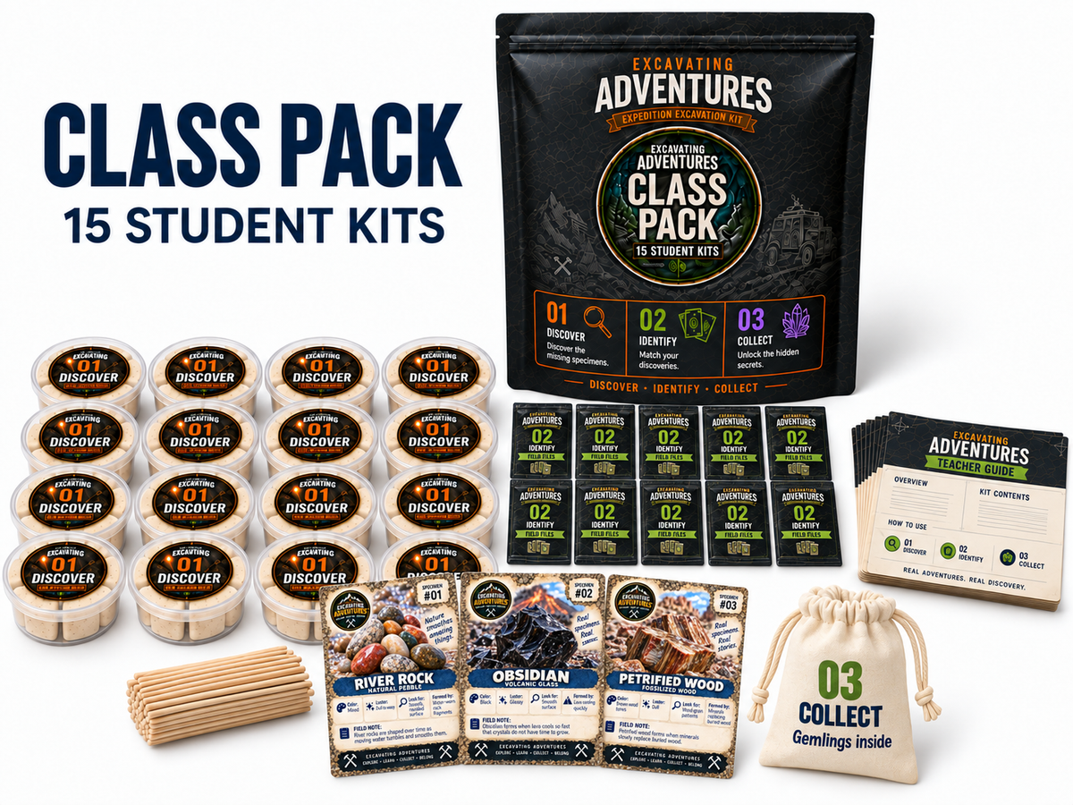 Excavating Adventures Class Pack with student dig kits and identification cards
