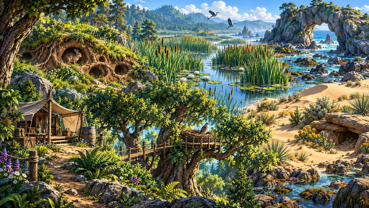 Illustrated habitats expedition landscape from the free Habitats online Adventure