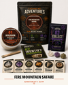 Fire Mountain Safari Excavating Adventures kit with themed pouch, Stage 01 dig, Discovery Cards, Gemling pack, specimens, and dig tool