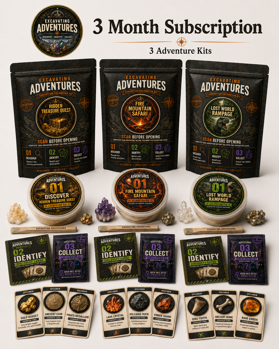 Three-month Excavating Adventures subscription with three complete Adventure Kits