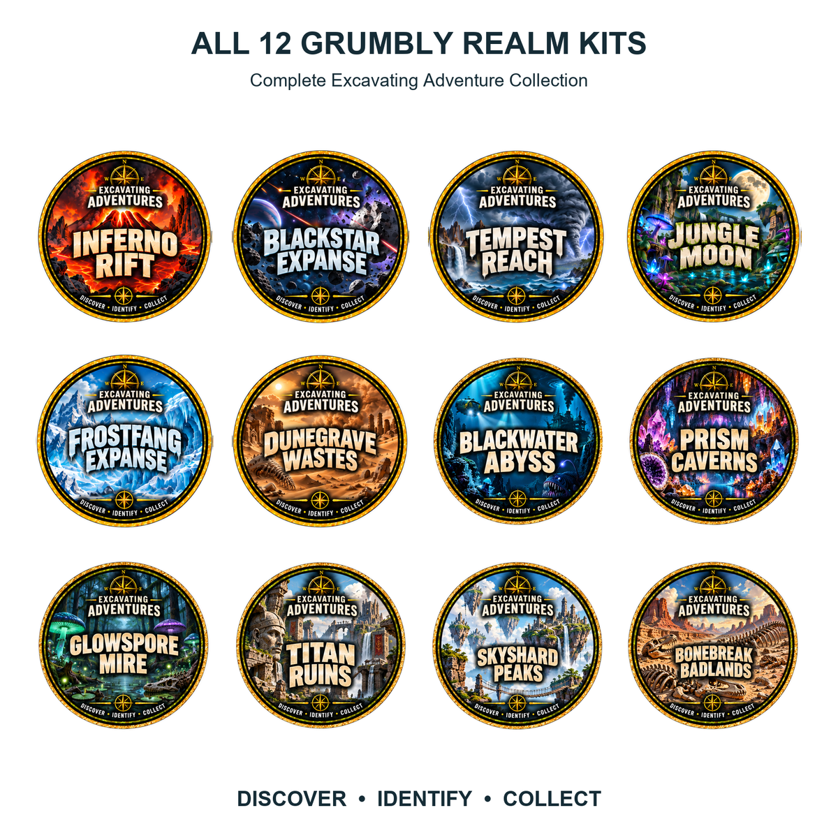 Complete Excavating Adventure Collection: all 12 Grumbly Realm Kits