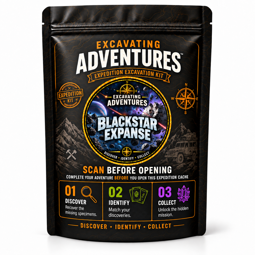Blackstar Expanse - Excavating Adventures Dig Kit in its black-and-gold expedition pouch