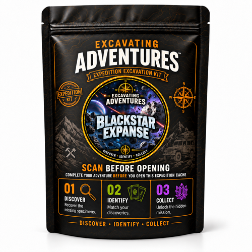 Blackstar Expanse - Excavating Adventures Dig Kit in its black-and-gold expedition pouch