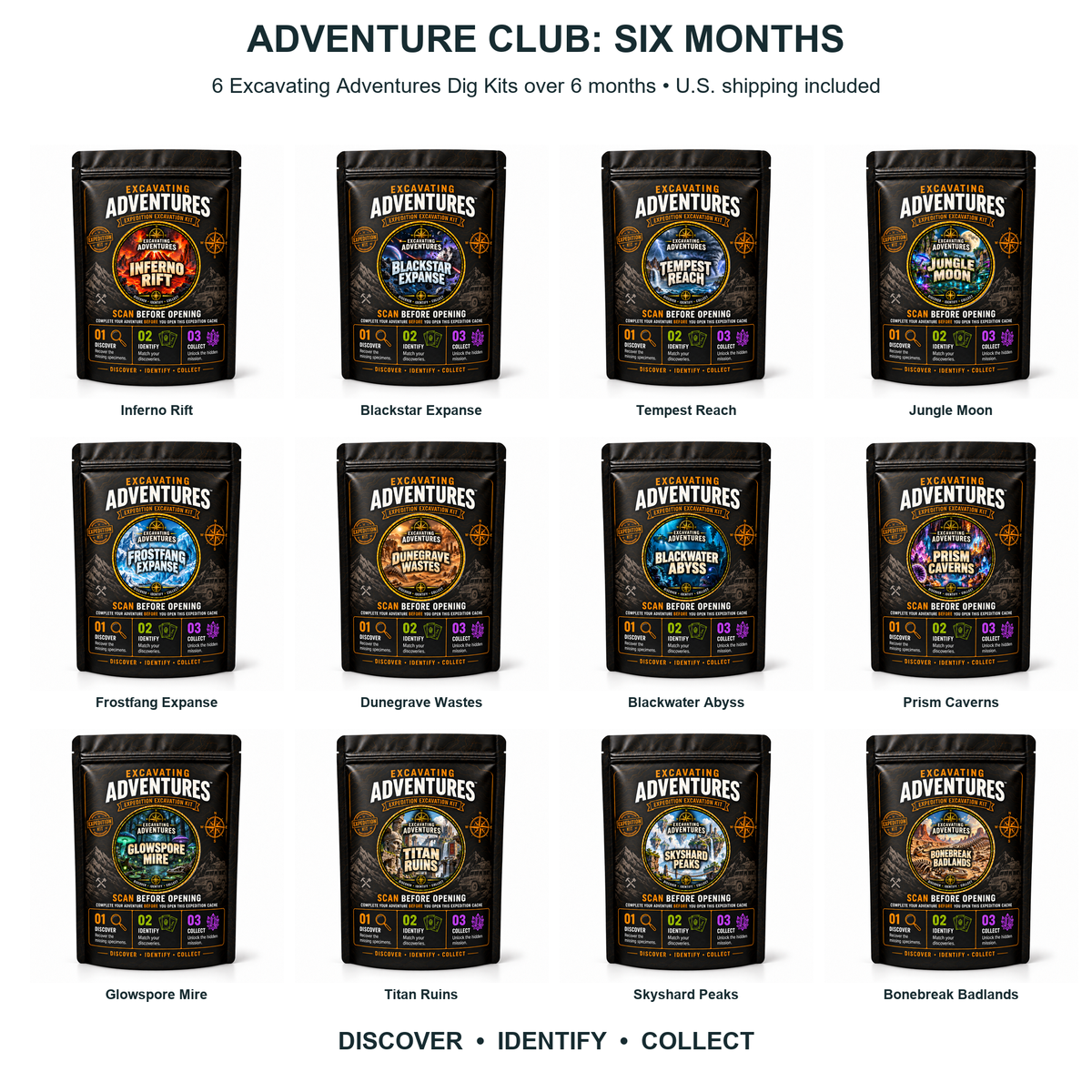 Adventure Club Six Months - six Excavating Adventures Dig Kits