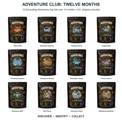 Adventure Club: Twelve Months - 12 Excavating Adventures Dig Kits - current Dig Kit pouch collection