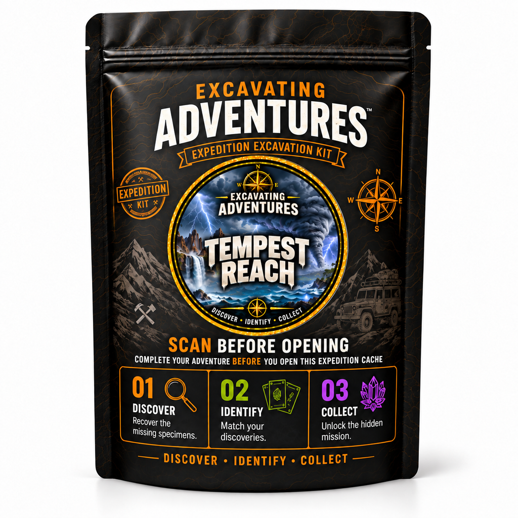 Tempest Reach - Excavating Adventures Dig Kit in its black-and-gold expedition pouch