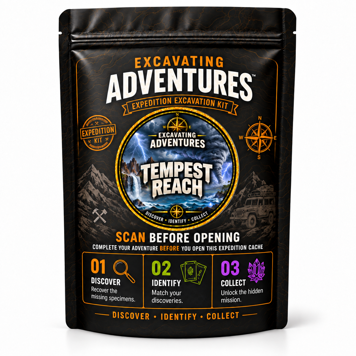 Tempest Reach - Excavating Adventures Dig Kit in its black-and-gold expedition pouch